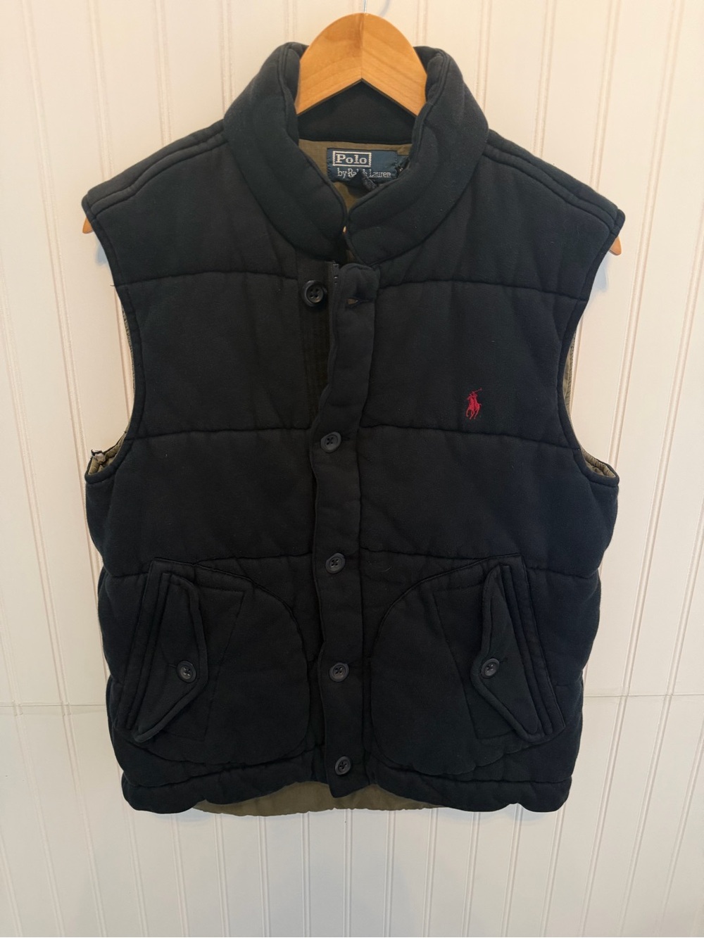 Ralph Lauren Black Quilted Puffer Vest with Red Pony